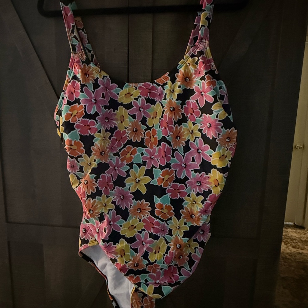 Nicole miller studio Floral Swimsuit with Pink and Yellow Accents